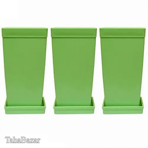 گلدان پلاستیکی شهرآذین مدل 4018 مجموعه سه عددی رنگ سبز زیتونی