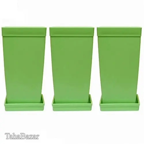 گلدان پلاستیکی شهرآذین مدل 4018 مجموعه سه عددی رنگ سبز زیتونی ملایم