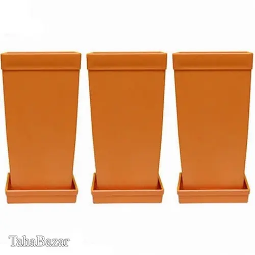 گلدان پلاستیکی شهرآذین مدل 4018 مجموعه سه عددی رنگ نارنجی