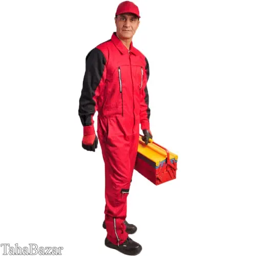 لباس کار کارگری خادم مدل برنا قرمز - مشکی